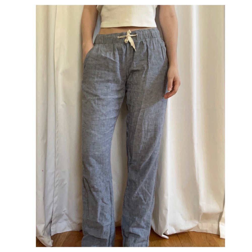 100% Cotton Coastal Blue Beachy Drawstring Casual Beach Long Linen Style Pants S